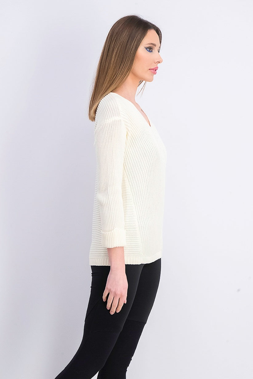 Charter Club Women's Petite Cotton Ribbed Cuffed Sweater White Size Medium