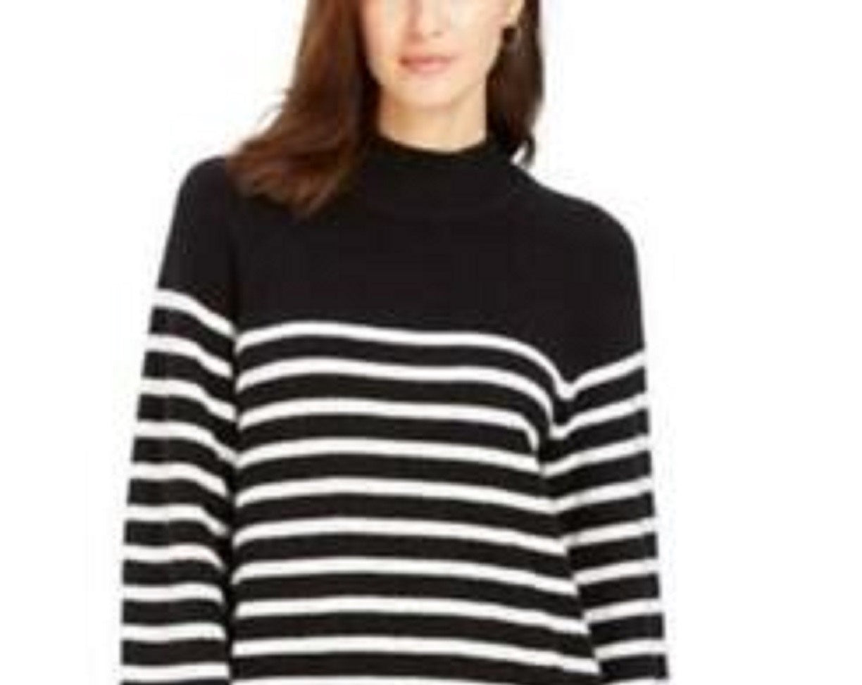 Charter Club Women's Striped Mockneck Sweater Black Size Small