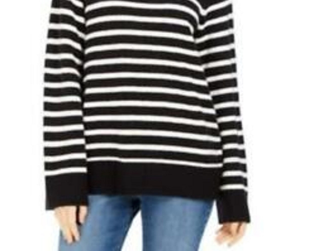 Charter Club Women's Striped Mockneck Sweater Black Size Small