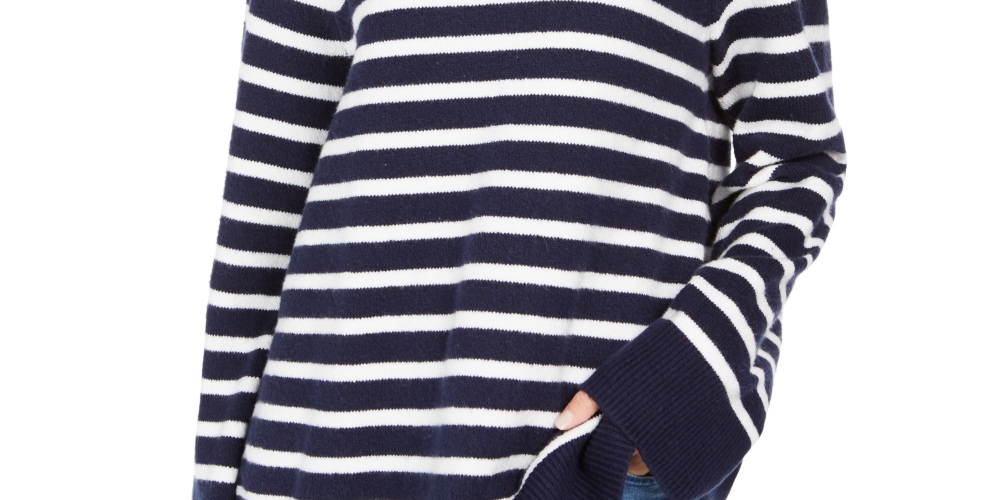 Charter Club Women's Striped Mockneck Sweater  Blue Size Small