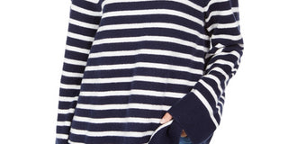 Charter Club Women's Striped Mockneck Sweater  Blue Size Small