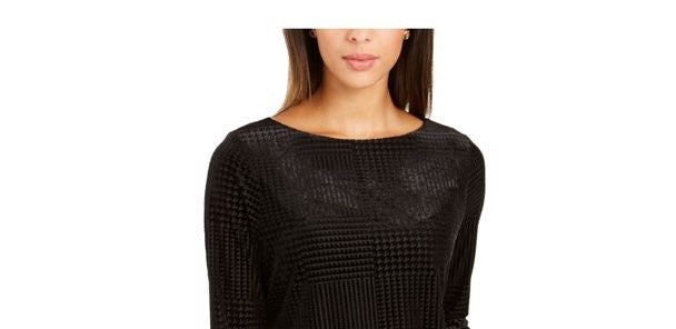 Charter Club Women's Black Velvet 3/4 Sleeve Jewel Neck Top Black Size X-Small