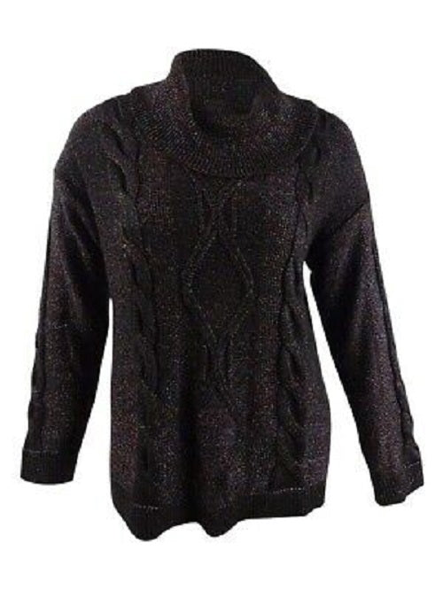 Charter Club Women's Cowl Neck Cable Knit Glitter Sweater Black Size X-Large