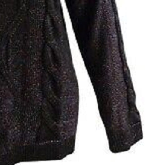 Charter Club Women's Cowl Neck Cable Knit Glitter Sweater Black Size X-Large