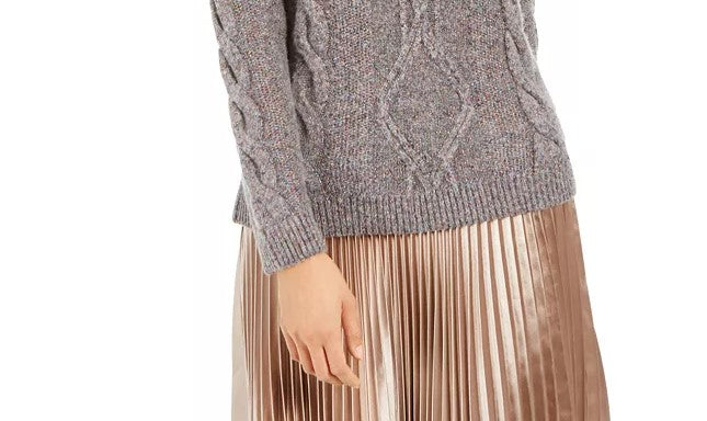 Charter Club Women's Cowl Neck Cable Knit Glitter Sweater Grey Size Large