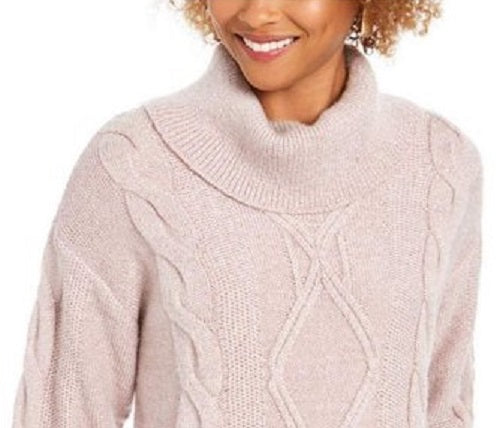 Charter Club Women's Cowl-Neck Cable-Knit Glitter Sweater Pink Size Large