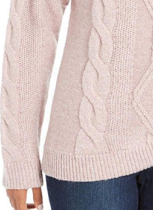 Charter Club Women's Cowl-Neck Cable-Knit Glitter Sweater Pink Size Medium