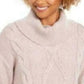 Charter Club Women's Cowl-Neck Cable-Knit Glitter Sweater Pink Size X-Small