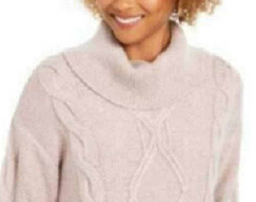 Charter Club Women's Cowl-Neck Cable-Knit Glitter Sweater Pink Size X-Small
