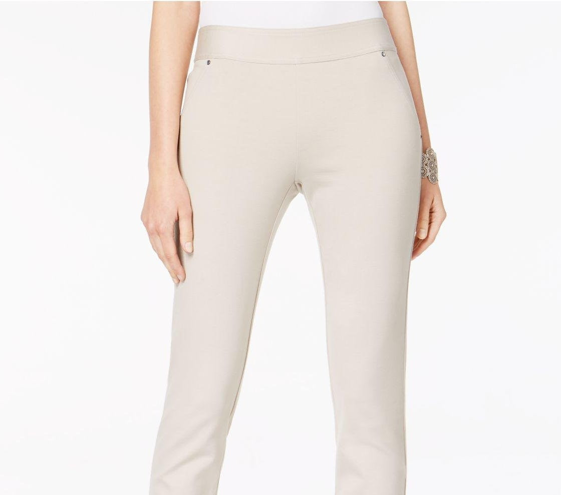 INC International Concepts Women's Curvy Pull-On Skinny Cropped Pants Beige Size 10