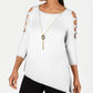 JM Collection Women's Asymmetrical-Hem Ladder-Sleeve Top White Size Small