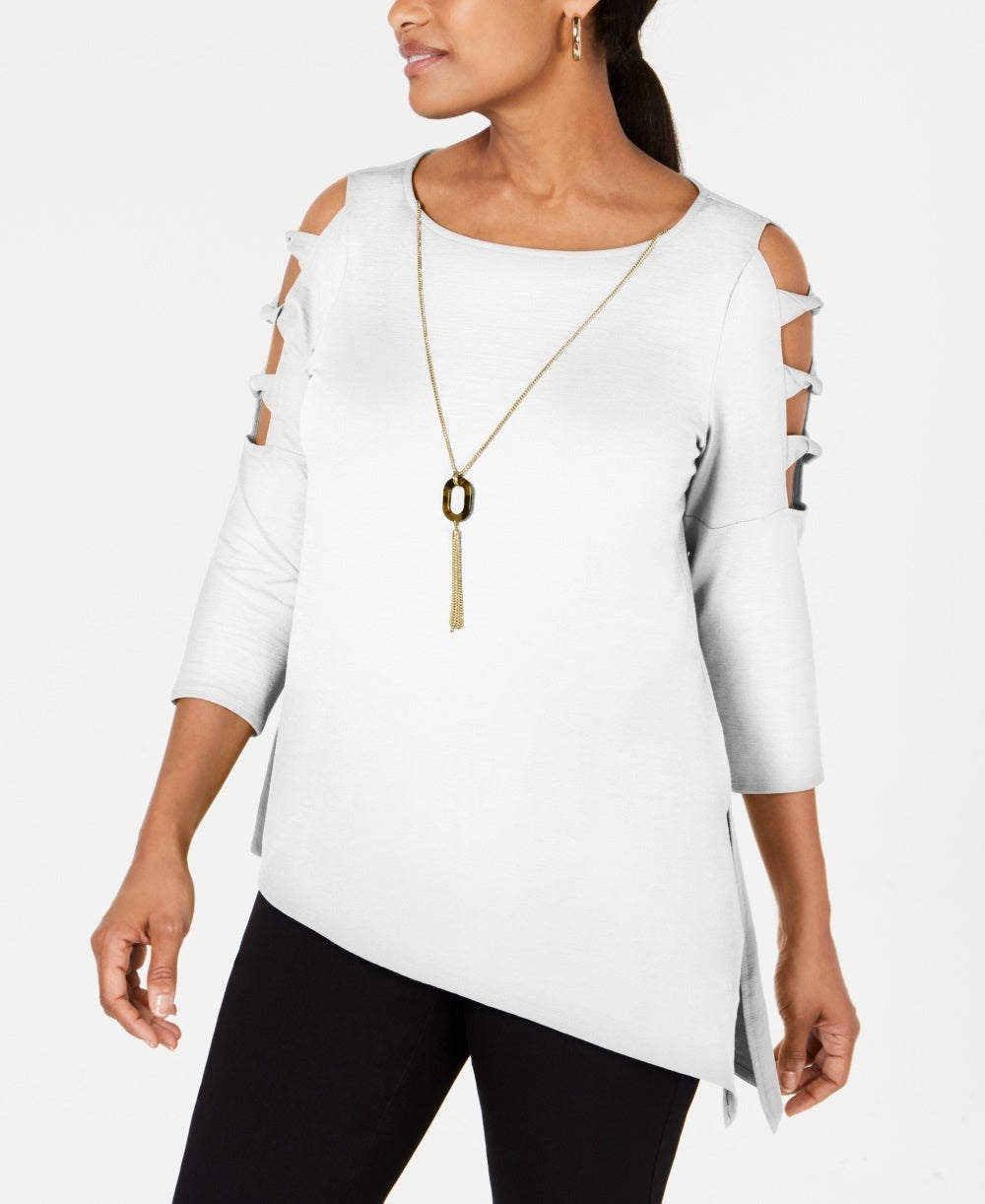 JM Collection Women's Asymmetrical-Hem Ladder-Sleeve Top White Size Small