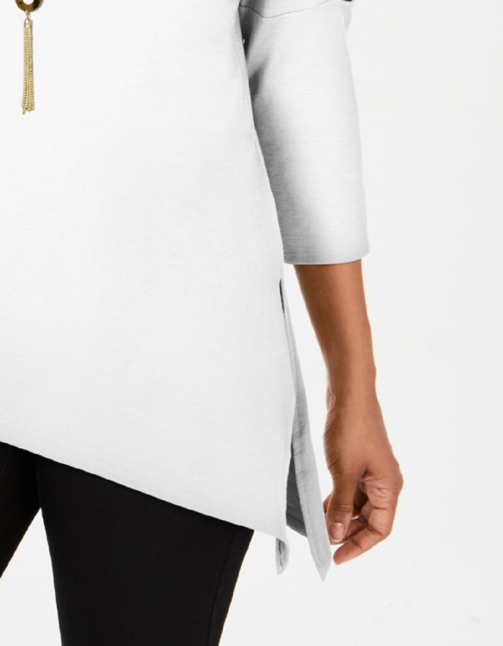 JM Collection Women's Asymmetrical-Hem Ladder-Sleeve Top White Size Small