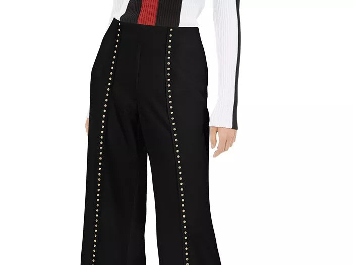 INC International Concepts Women's Crepe Studded Wide Leg Pants Black Size X-Large