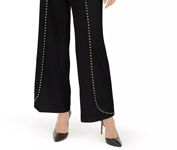 INC International Concepts Women's Crepe Studded Wide Leg Pants Black Size X-Large