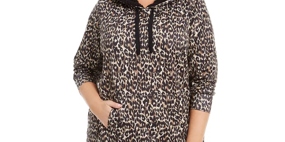 Ideology Women's Plus Size Printed Round-Hem Hoodie Beigekhaki Size 1X