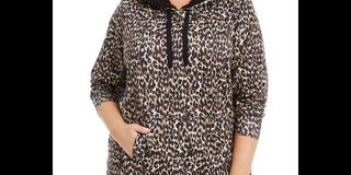 Ideology Women's Plus Size Printed Round-Hem Hoodie Beigekhaki Size 1X