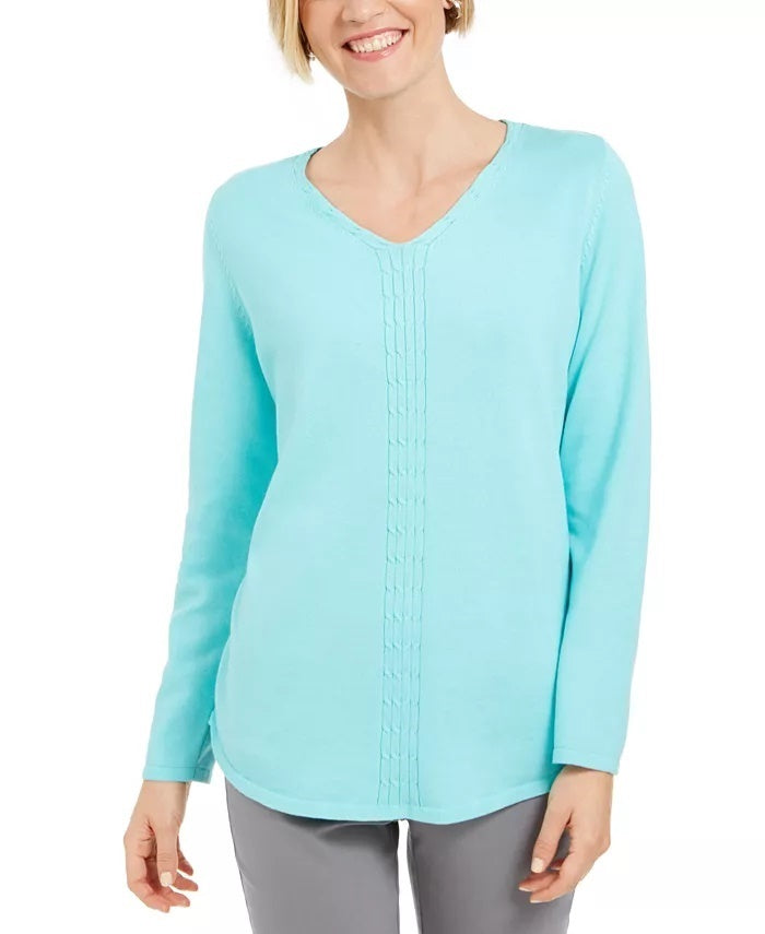 Karen Scott Women's Cotton Cable-Knit Sweater Blue Size Large