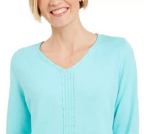 Karen Scott Women's Cotton Cable-Knit Sweater Blue Size Large