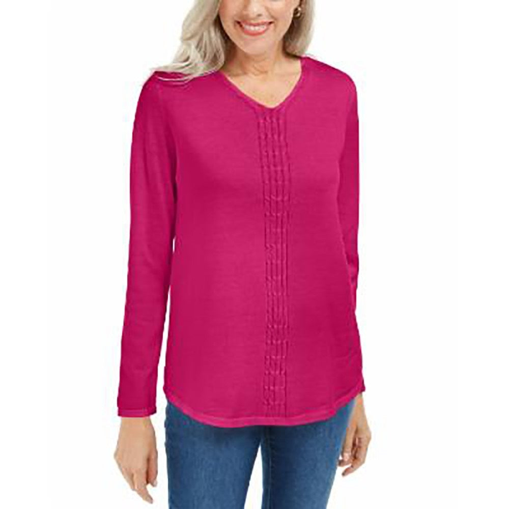 Karen Scott Women's Cotton Cable Knit Sweater Pink Size X-Large