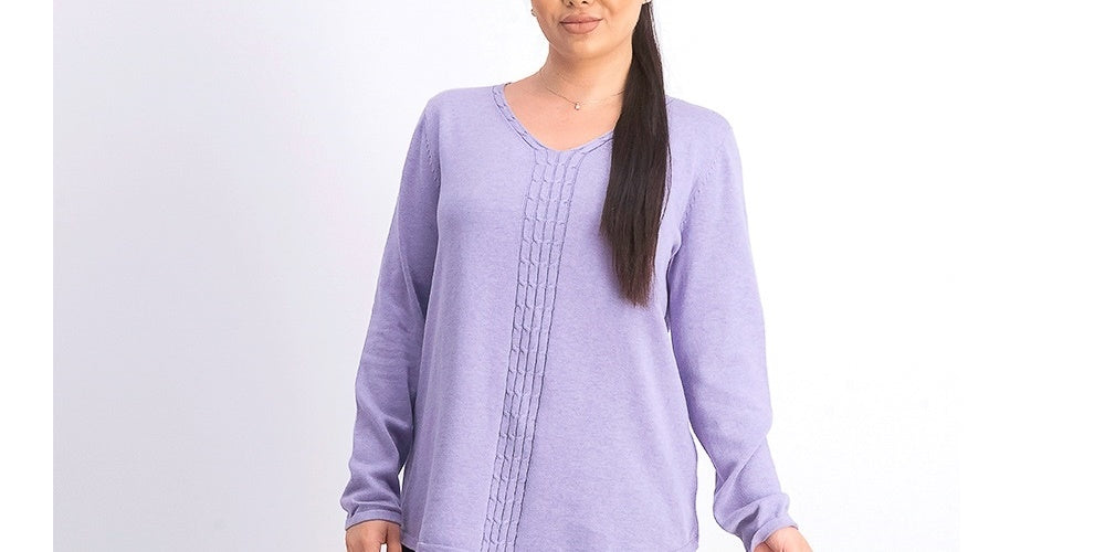 Karen Scott Women's Cotton Cable Knit Sweater  Purple Size Small