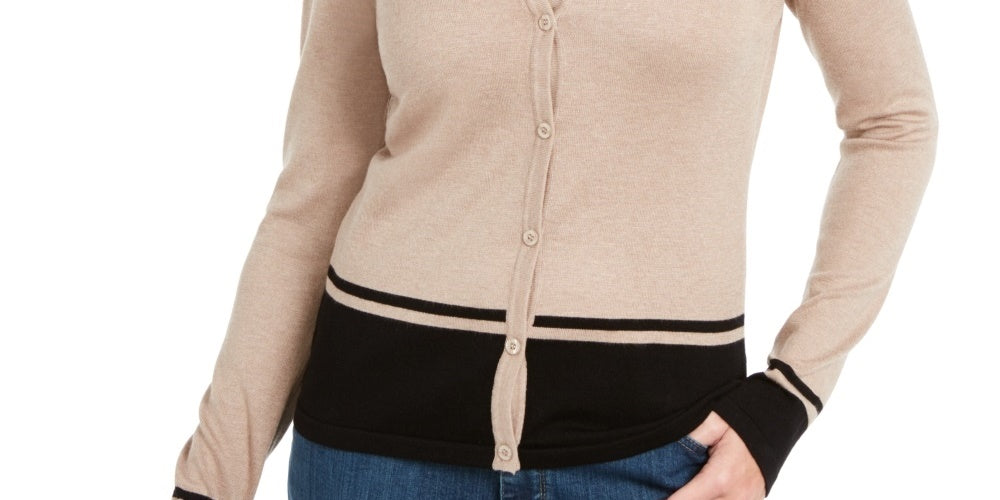 Karen Scott Women's Colorblocked Cardigan Beige Size Large