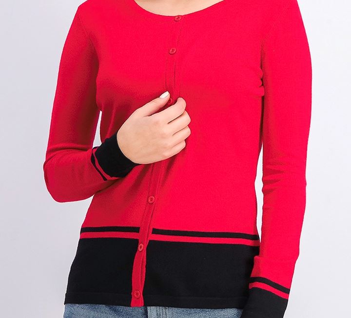 Karen Scott Women's Colorblocked Hem Cardigan Red Size Petite Medium