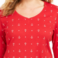 Karen Scott Women's Anchor Print V Neck Top Red Size Small