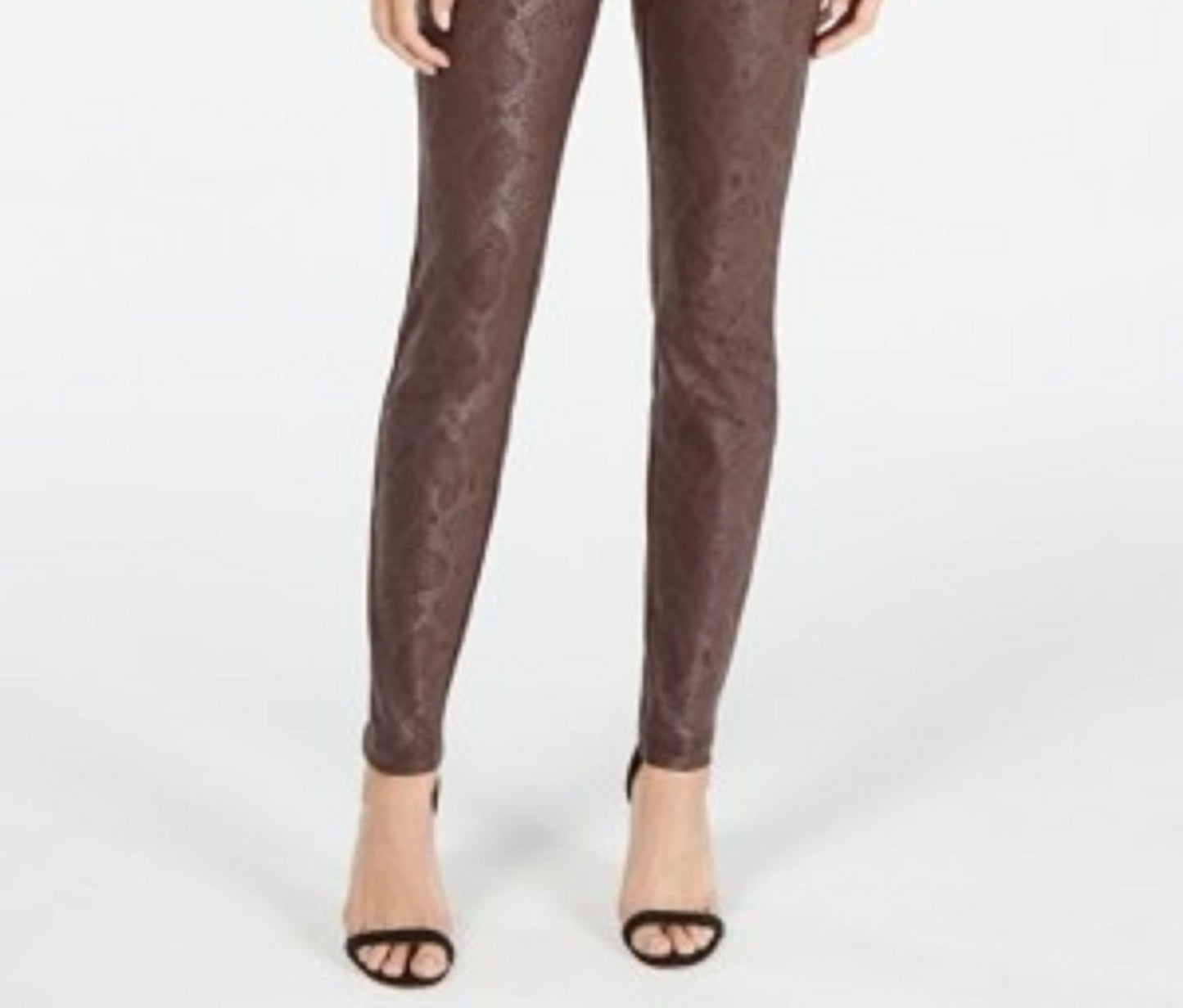 INC International Concepts Women's Petite Metallic Python-Embossed Skinny Pants Brown Size 12 P