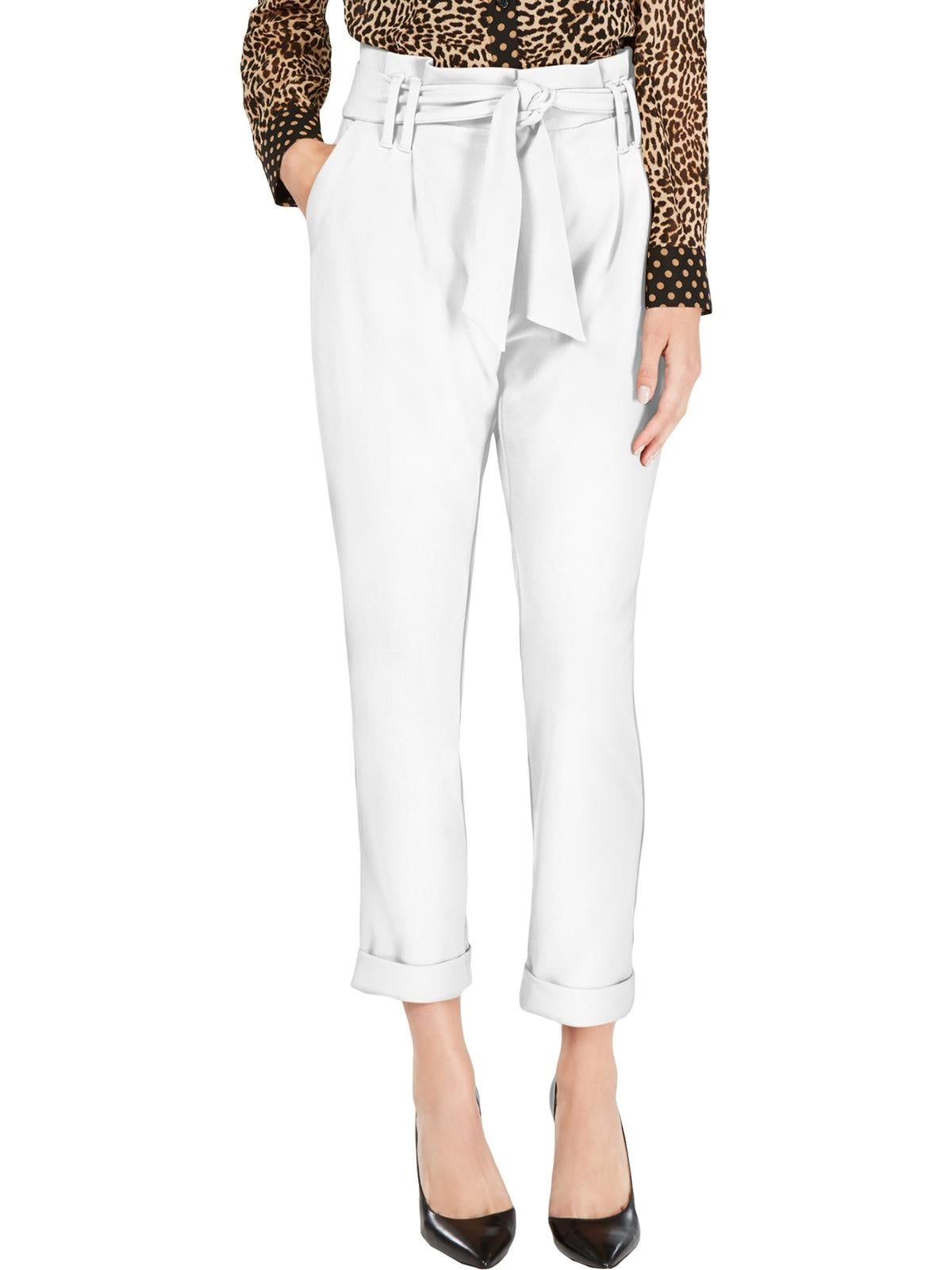 INC International Concepts Women's Tapered Leg Paperbag Pants White Size 10