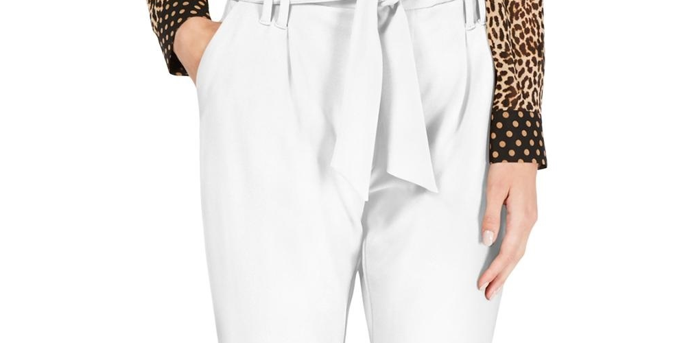 INC International Concepts Women's Tapered Leg Paperbag Pants White Size 10
