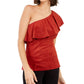 INC International Concepts Women's Faux Suede One Shoulder Ruffled Top Red Size Large