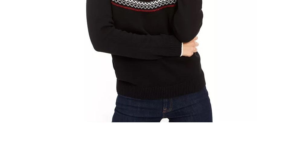 Charter Club Women's Metallic Fair Isle Family Sweater Black Size XX-Large