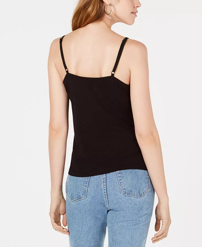 Bar III Women's Lace Trim Crisscross Camisole Black Size X-Large