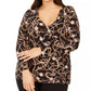 INC International Concepts Women's Printed Zip Surplice Blouse Black Size 4X