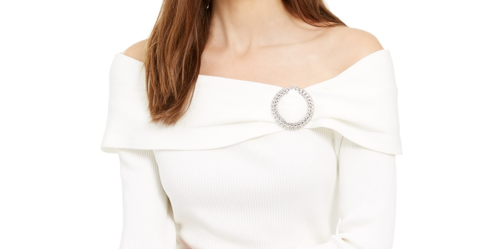 INC International Concepts Women's Embellished Off-The-Shoulder Sweater White Size  XX-Large