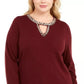 INC International Concepts Women's Plus Size Embellished Keyhole Sweater Red Size 1X