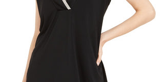 Alfani Women's Embellished V Neck Top Black Size Large