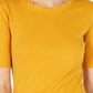 Maison Jules Women's Crewneck Elbow-Sleeve Top Dark Yellow Size Small