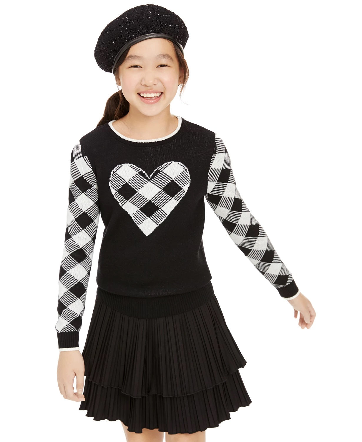 Charter Club Big Girl's Buffalo Check Family Sweater White Size Small