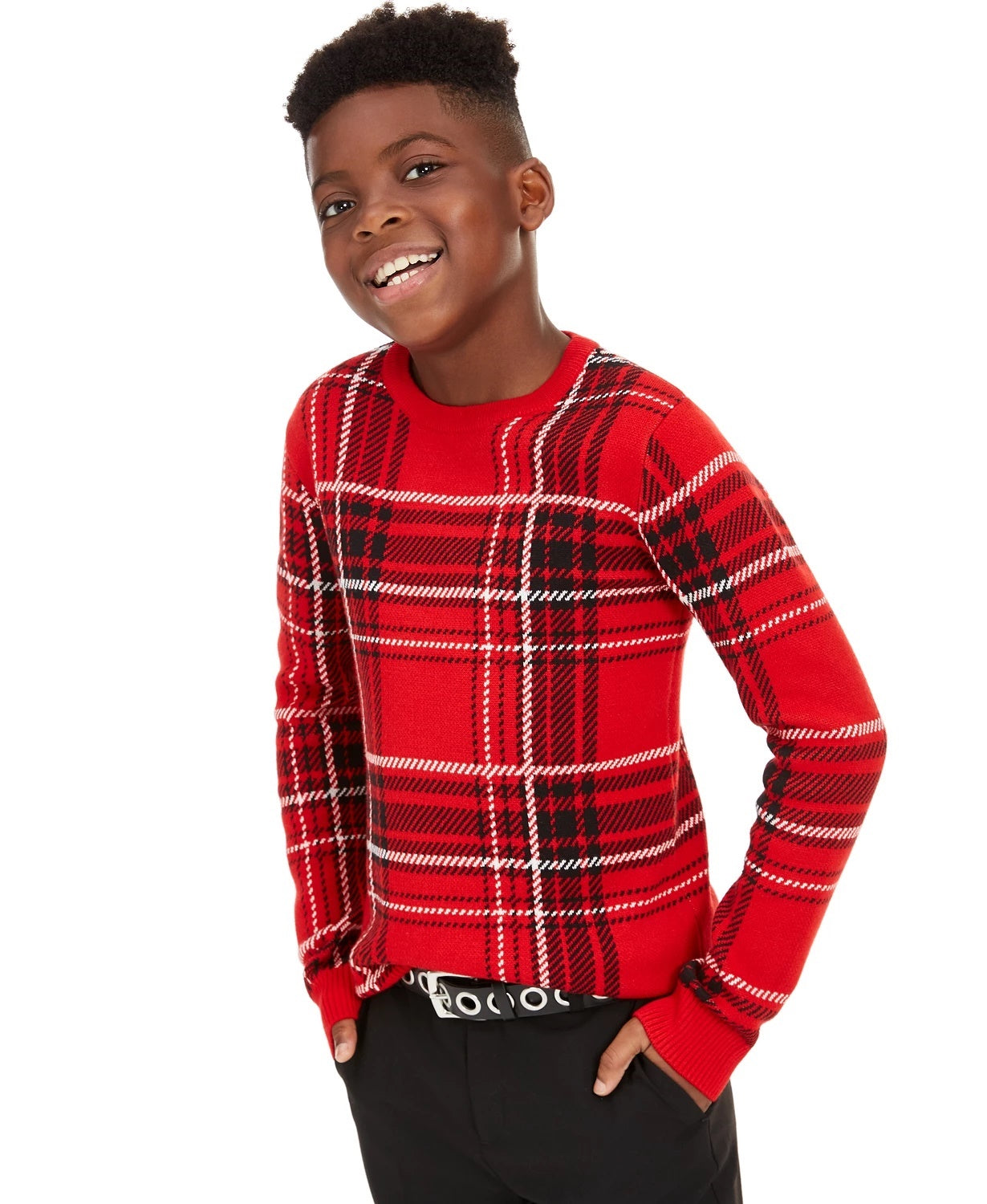 Charter Club Big Boys Plaid Family Sweater Red Size X-Large