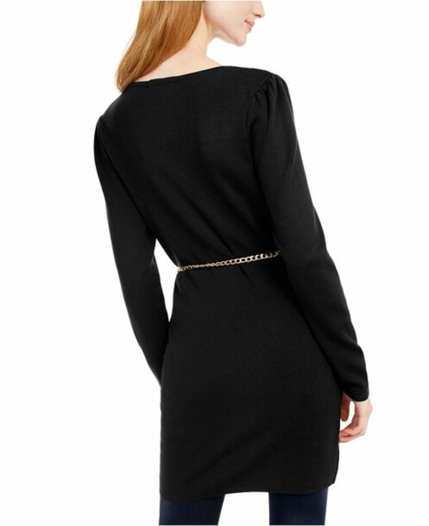 INC International Concepts Women's Chain-Belt Sweater Tunic Black Size Extra Small