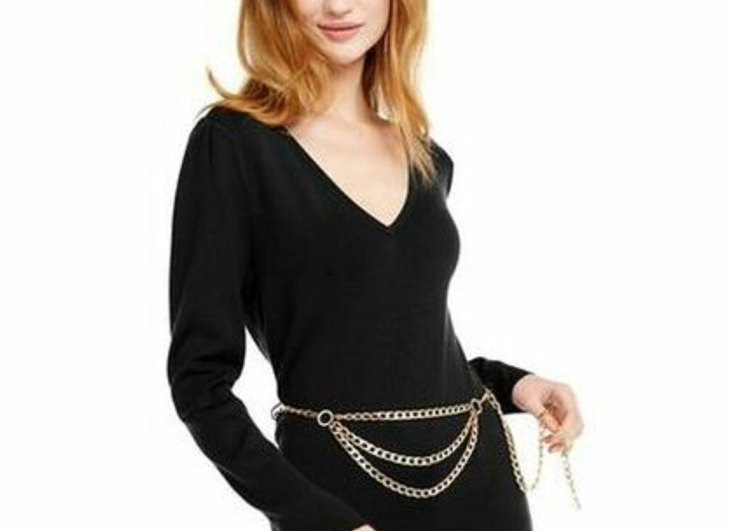 INC International Concepts Women's Chain-Belt Sweater Tunic Black Size Extra Small
