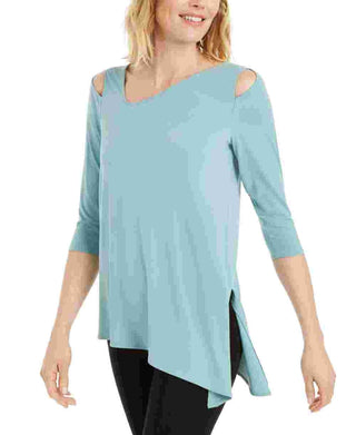 Alfani Women's Cold Shoulder Asymmetrical Top Green Size XX-Large