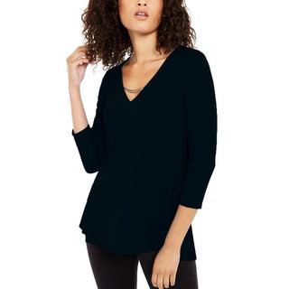 Alfani Women's Pullover Top With Hardware Black Size Medium