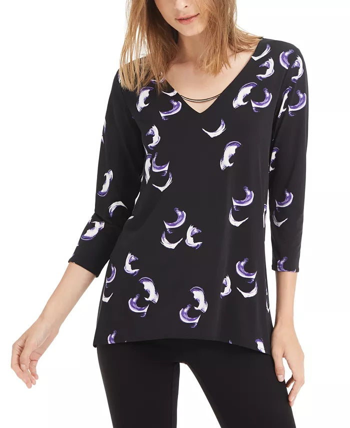 Alfani Women's Petite Hardware-Trim Top Purple Size Small