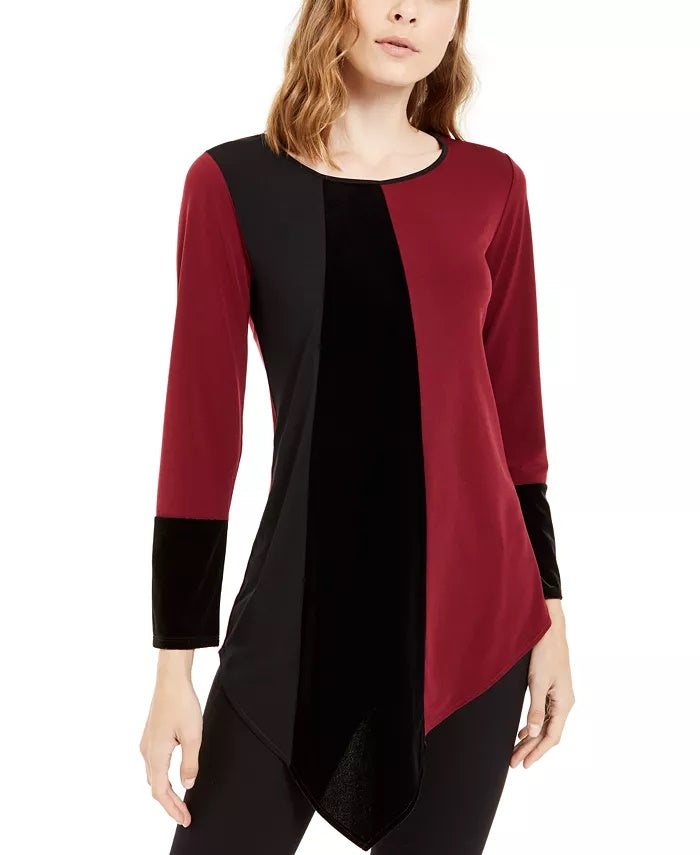 Alfani Women's Colorblocked Asymmetrical Top Wine Size XX-Large