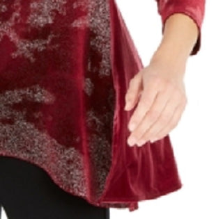 Alfani Women's Red Speckle 3/4 Sleeve Crew Neck Blouse Evening Top Red Size Large