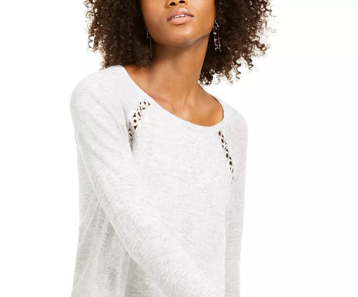 INC International Concepts Women's Peekaboo Grommet Sweater Gray Size Large