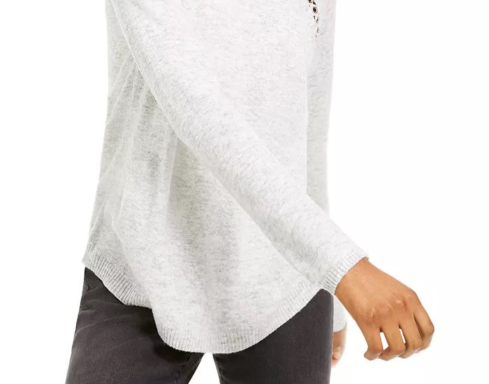 INC International Concepts Women's Peekaboo Grommet Sweater Gray Size Large